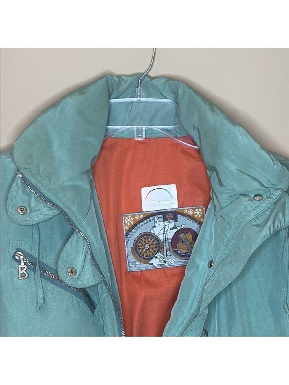 Vintage Teal Goose Down Filled Bogner Bomber Coat Size 12 - Picture 5 of 11
